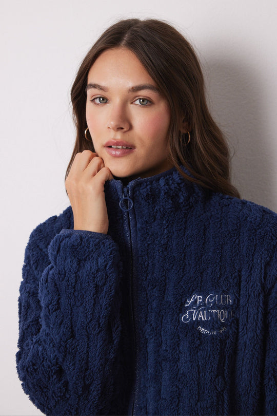 روب فليس أزرق قصير