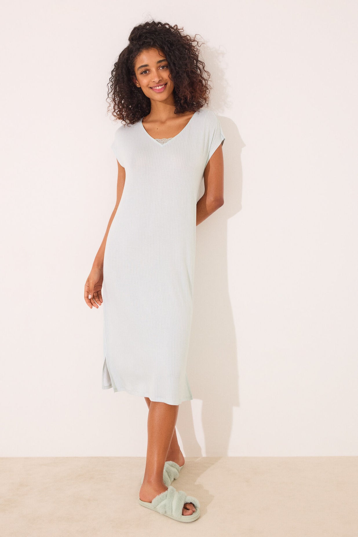 midi nighty dress Striped striped viscose midi nightgown|Green Night dress|Women'secret –  Women'secret KSA