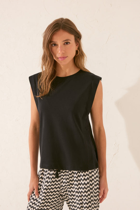 تيشيرت نسائي بحمالات سوداء قطن 100٪