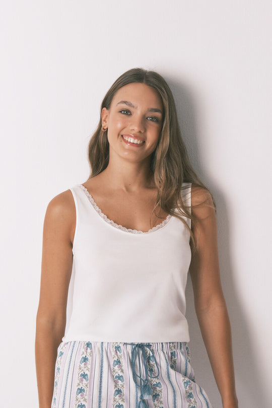 Ivory lace cotton vest top