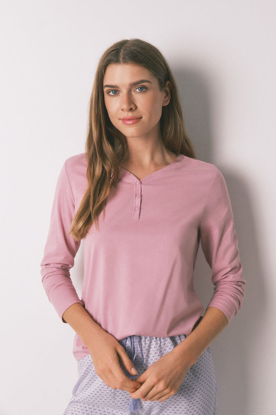 Pink brushed cotton short sleeve T-shirt