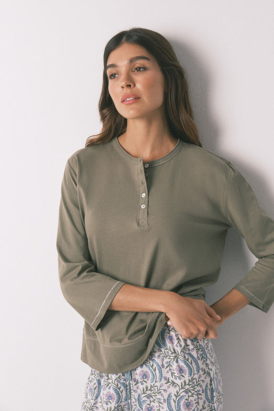 100% cotton khaki ¾- sleeve T-shirt