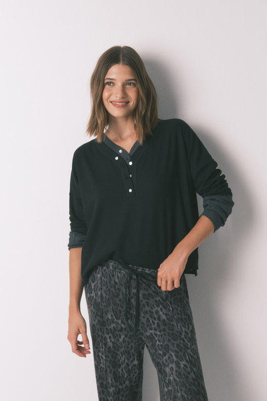 Black waffle long sleeve T-shirt