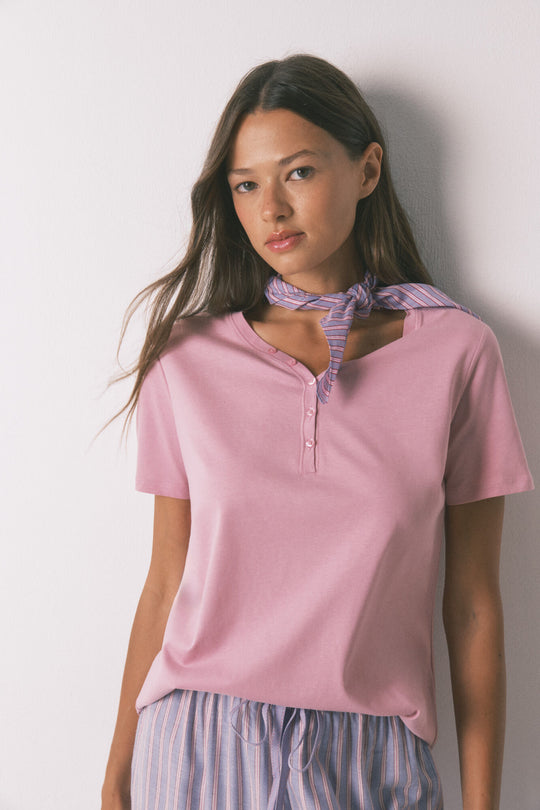 Pink brushed cotton short sleeve T-shirt