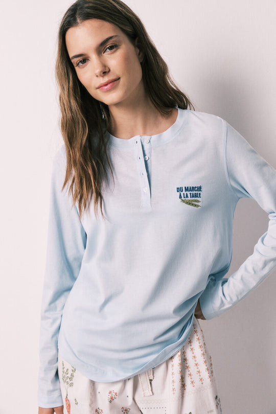 Blue 100% cotton long sleeve T-shir