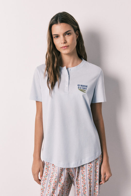 Blue 100% cotton short sleeve T-shirt