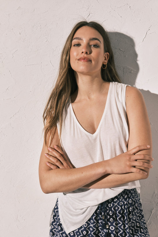 Beige sleeveless T-shirt