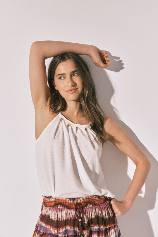 White bead strap top
