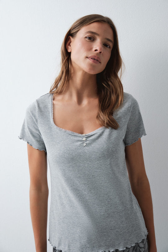 Grey cotton short sleeve T-shirt