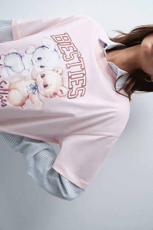 Pink cotton graphic T-shirt