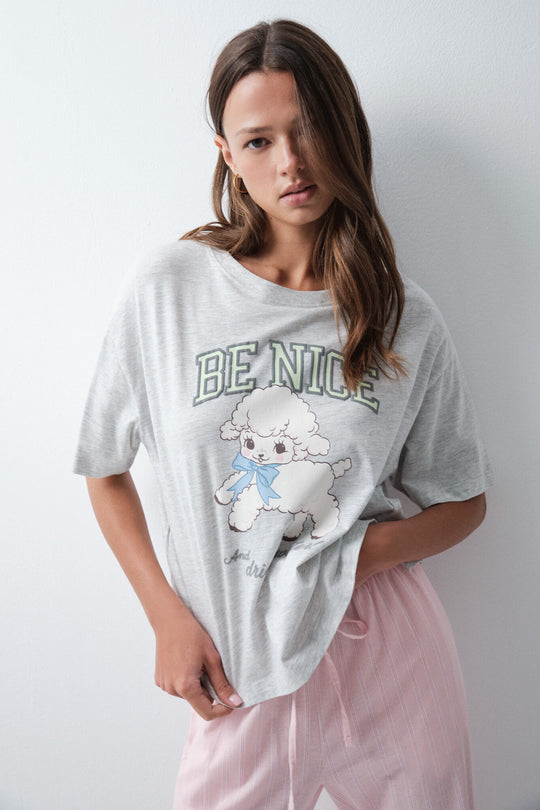 Grey cotton graphic T-shirt