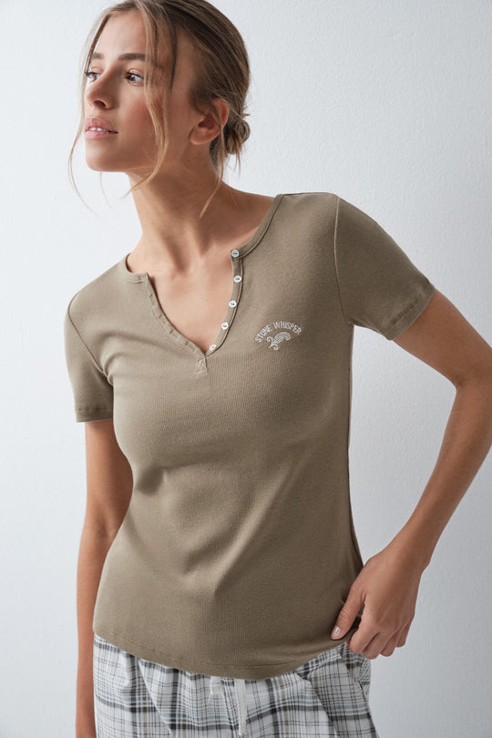 Green cotton short sleeve T-shirt