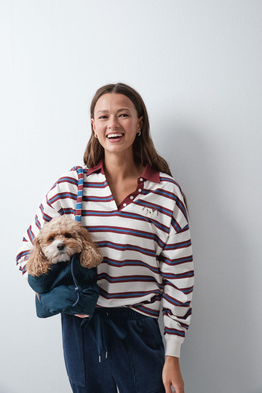 White striped polo shirt