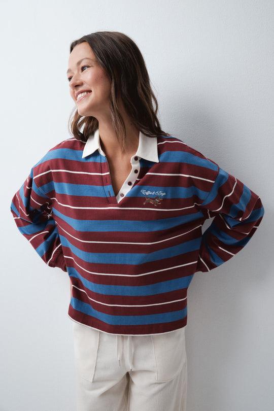 Blue striped polo shirt