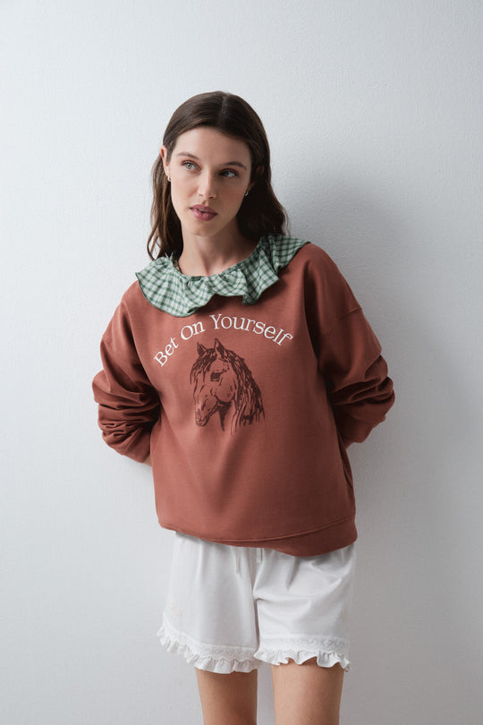 Brown cotton horse sweatshirt