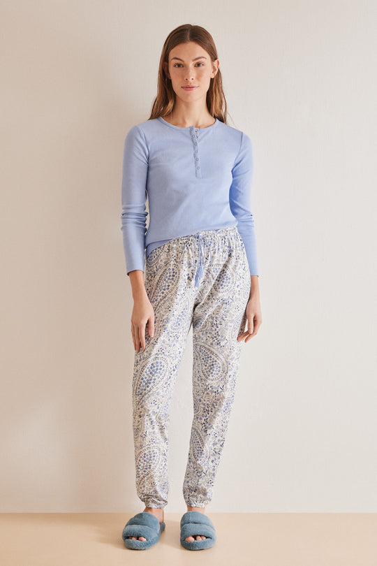 تي شيرت هينلي زرقاء من قطن 100%