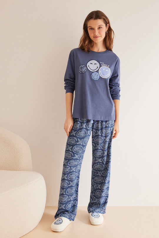 Blue 100% cotton Smiley sweatshirt