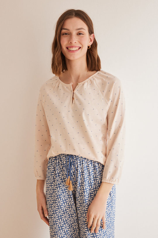 Printed 100% cotton long-sleeved T-shirt