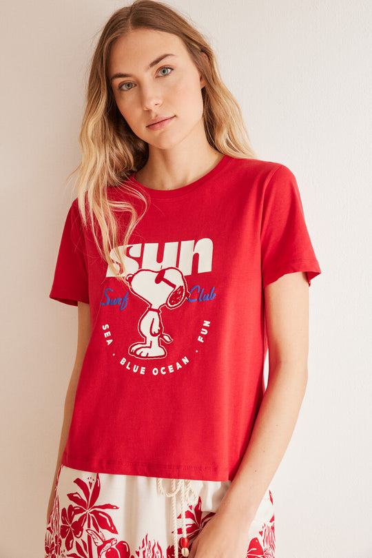 Red 100% cotton Snoopy T-shirt