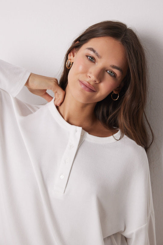 White velvet long sleeve shirt