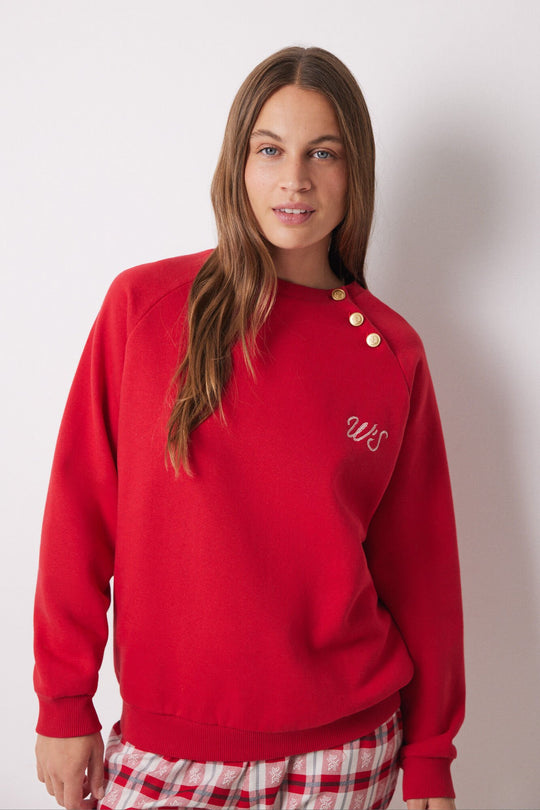 Red cotton fleece sweatshirt