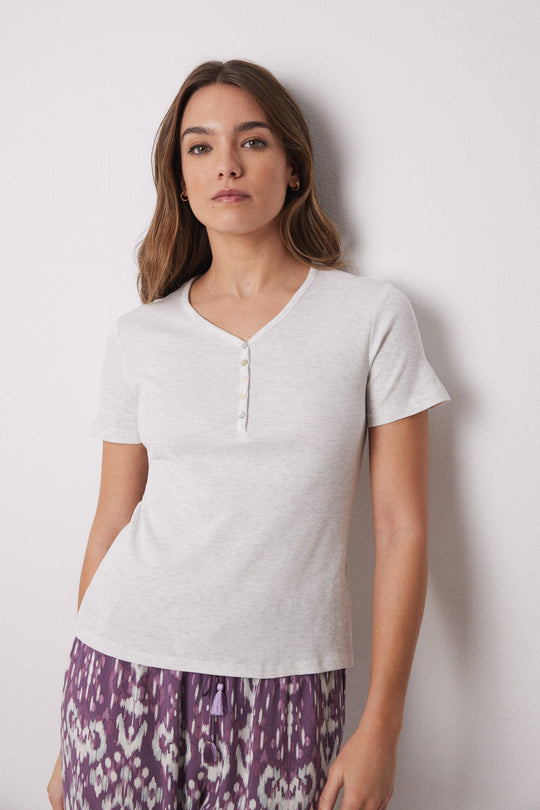 Ribbed grey short-sleeved T-shirt