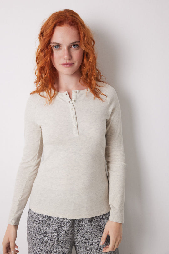 Long sleeve ribbed T-shirt in sand
