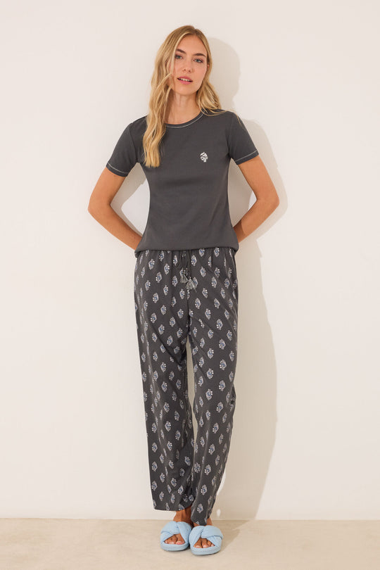 Blue paisley cotton long pyjamas