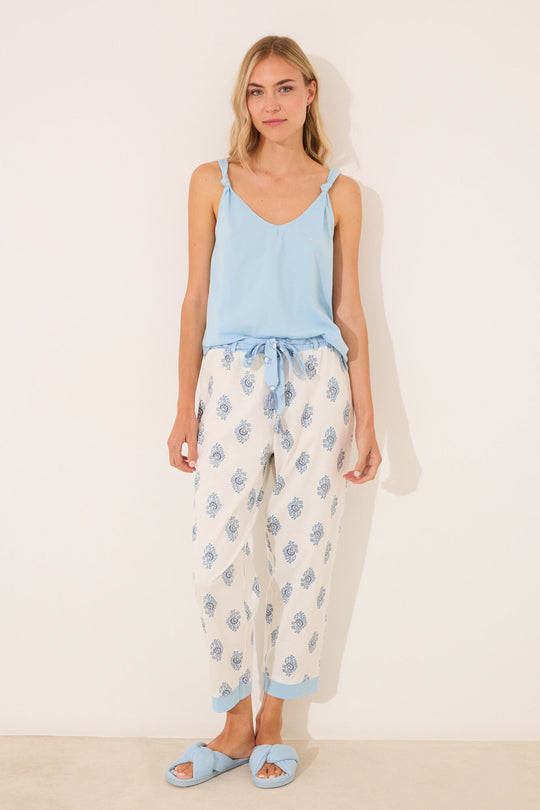 100% cotton blue paisley Capri pyjamas