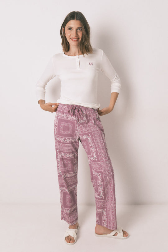 Long pyjamas with ivory flower print