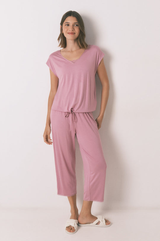 Soft touch pink viscose Capri pyjamas