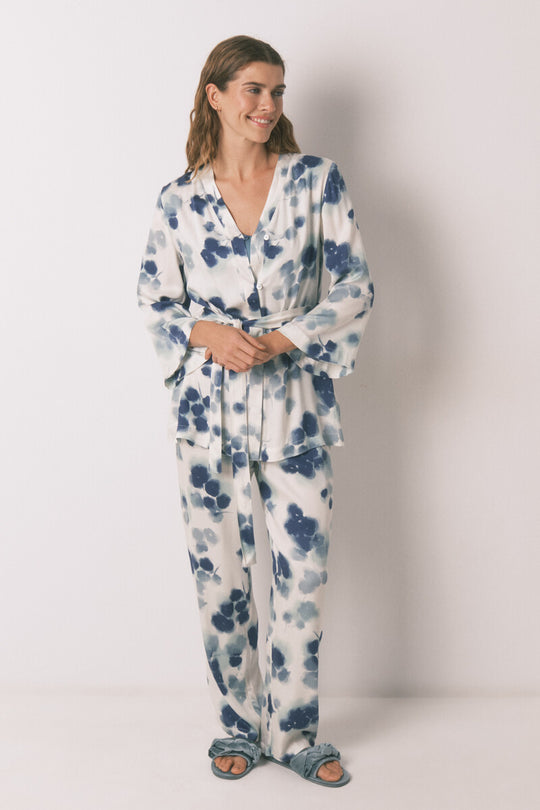 Green floral satin pyjamas set