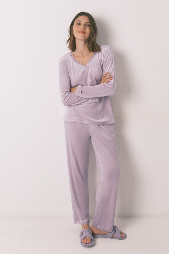 Long lilac velvet pajamas