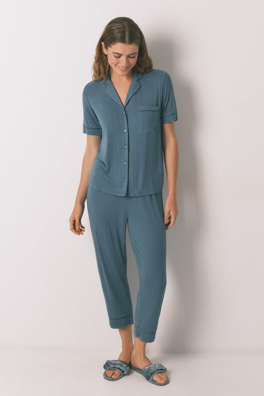 Green viscose Capri shirt pajamas