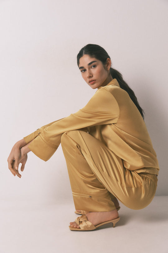 Long mustard satin classic pyjamas