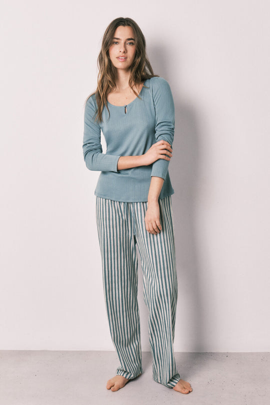 Green striped long pyjamas