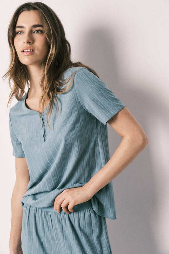Green pointelle short sleeve pyjamas
