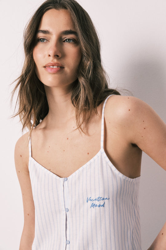 Blue cotton ruffle short pyjamas