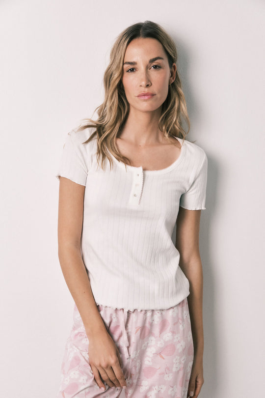 White cotton short sleeve long pyjamas