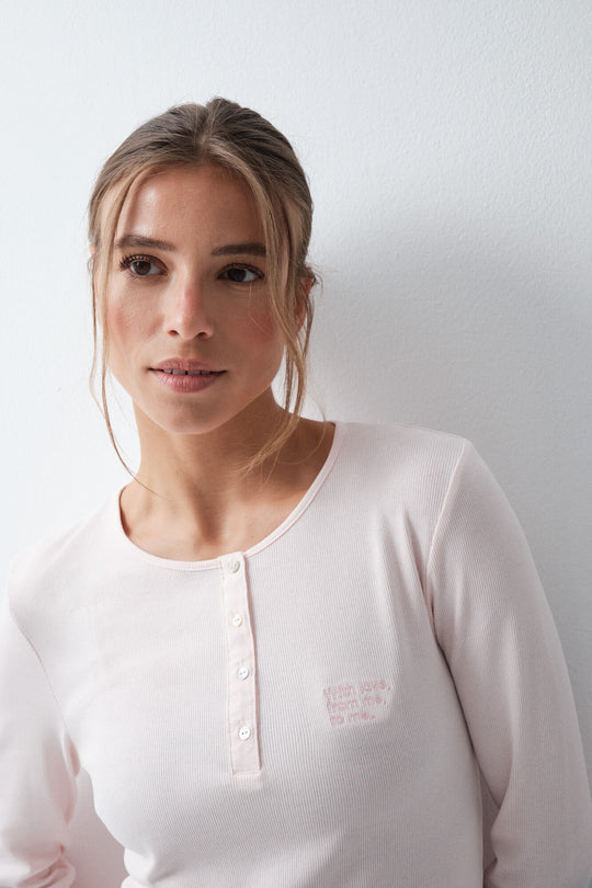 Light pink cotton floral long pyjamas