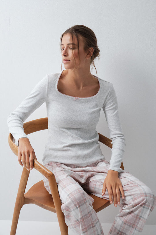 Plaid cotton long pyjamas