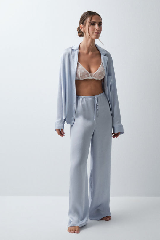 Blue satin-finish classic pyjamas