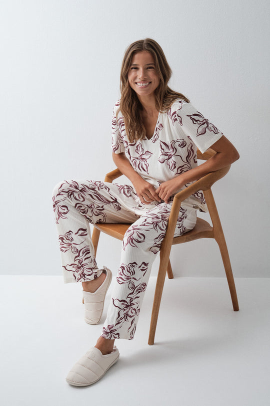Floral short sleeve long pyjamas