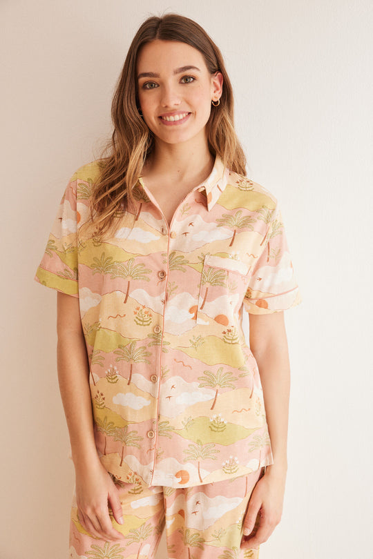 بيجاما كلاسيكية من قطن 100% مع سراويل طويلة