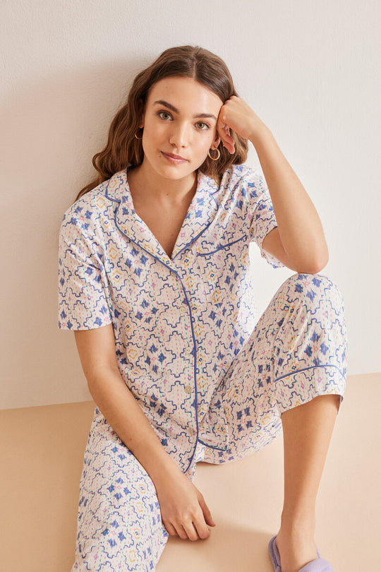 Classic 100% cotton pyjamas with diamond pattern