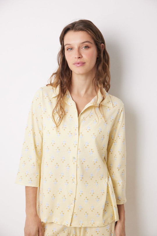 Allover cotton shirt pajamas with flowers
