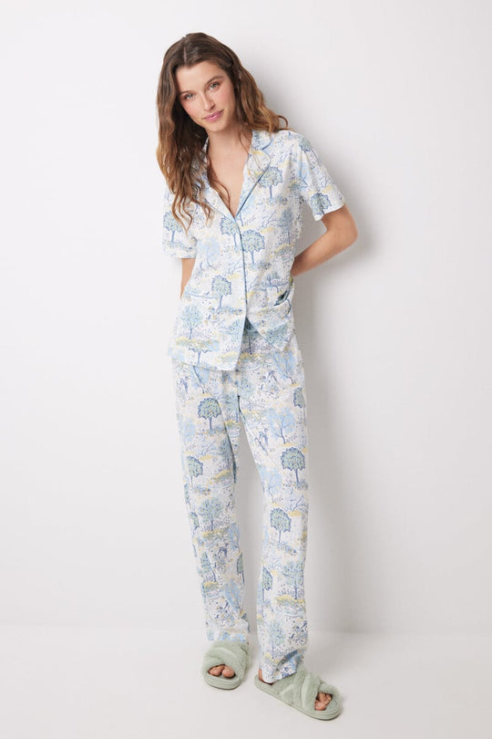 Allover cotton shirt pajamas with landscape