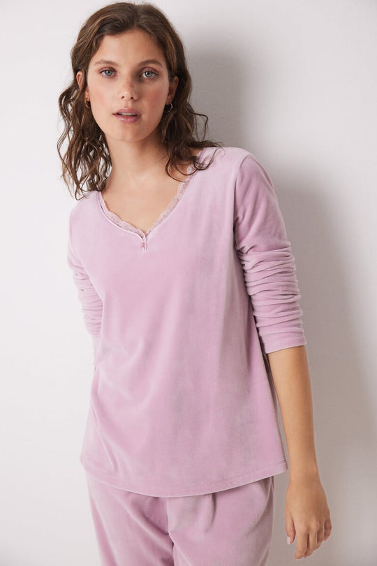 Long pink soft touch velvet pajamas