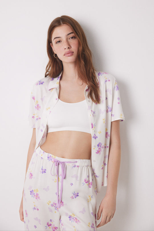 White soft touch shirt pajamas with butterflies