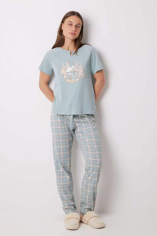 بيجاما عيد الميلاد 100% قطن مع مربعات